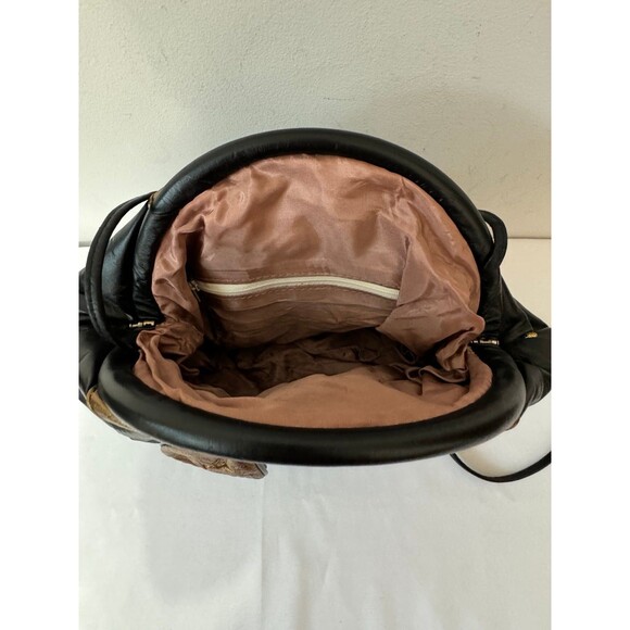 VINTAGE ART DECO/RETRO BLACK AND COPPER FLOWER HINGED SHOULDER BAG - Picture 4 of 6